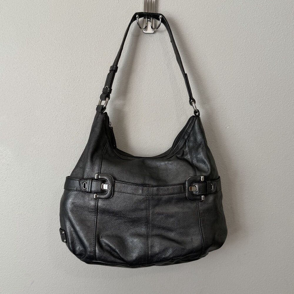 Tignanello Slouchy Hobo Bag Metallic Pewter Leather Y2K Purse